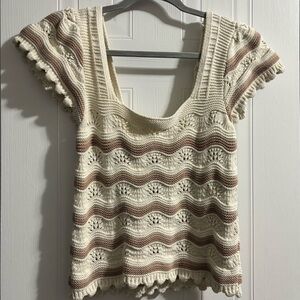 Jessica Simpson Cream and Brown Knit Top